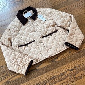 Rebecca Minkoff NWT Quilted khaki Jacket with Dark Brown Corduroy Collar, M